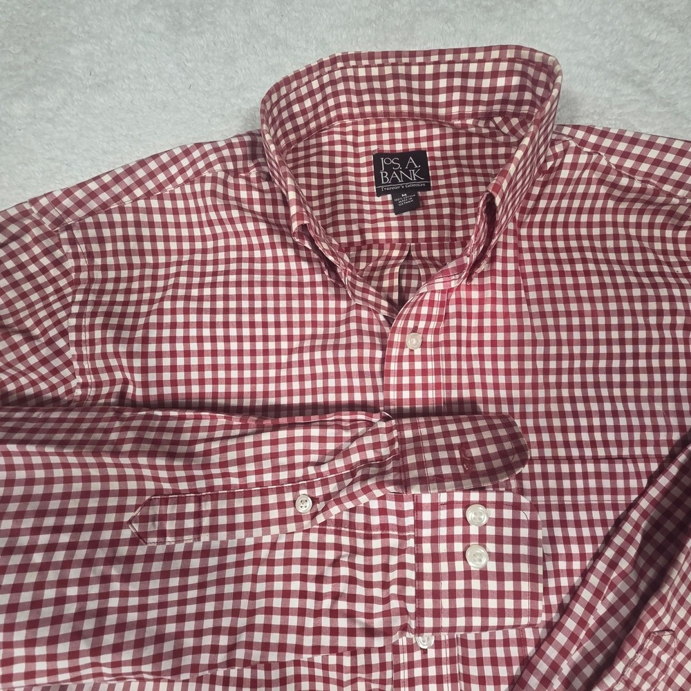 Jos. A. Bank Button Down Mens Medium Red Gingham Good‎ Traveler Cotton Shirt